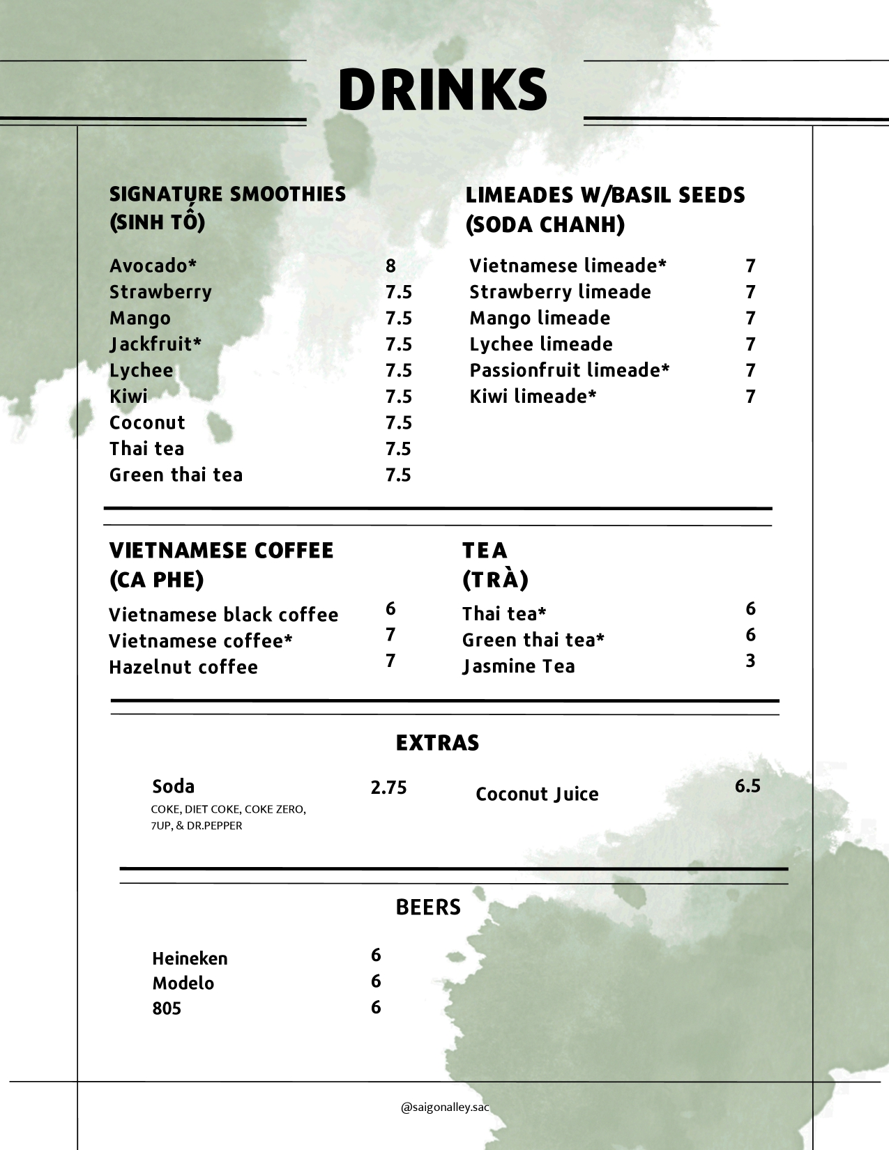 Saigon Alley Natomas drinks menu