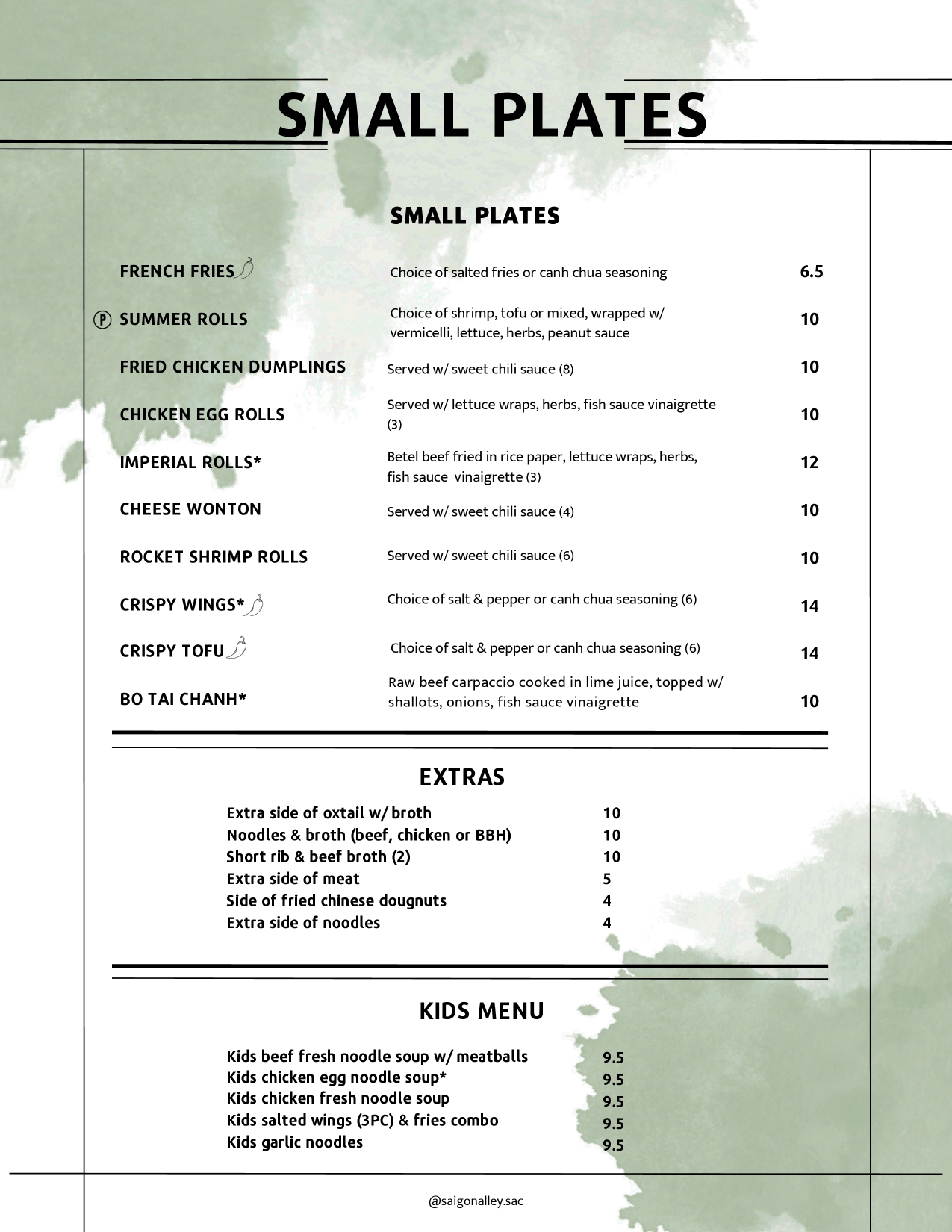 Saigon Alley Natomas small plates menu