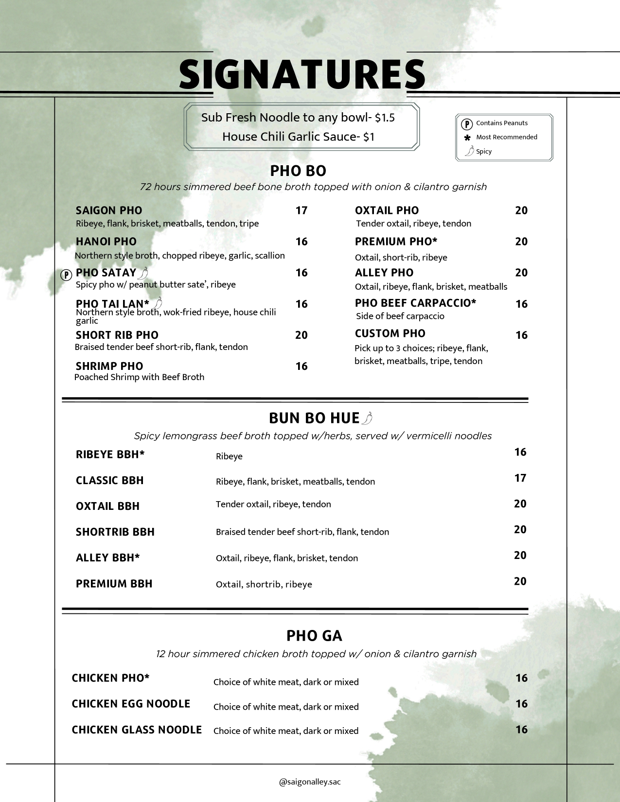 Saigon Alley Natomas signature dishes menu